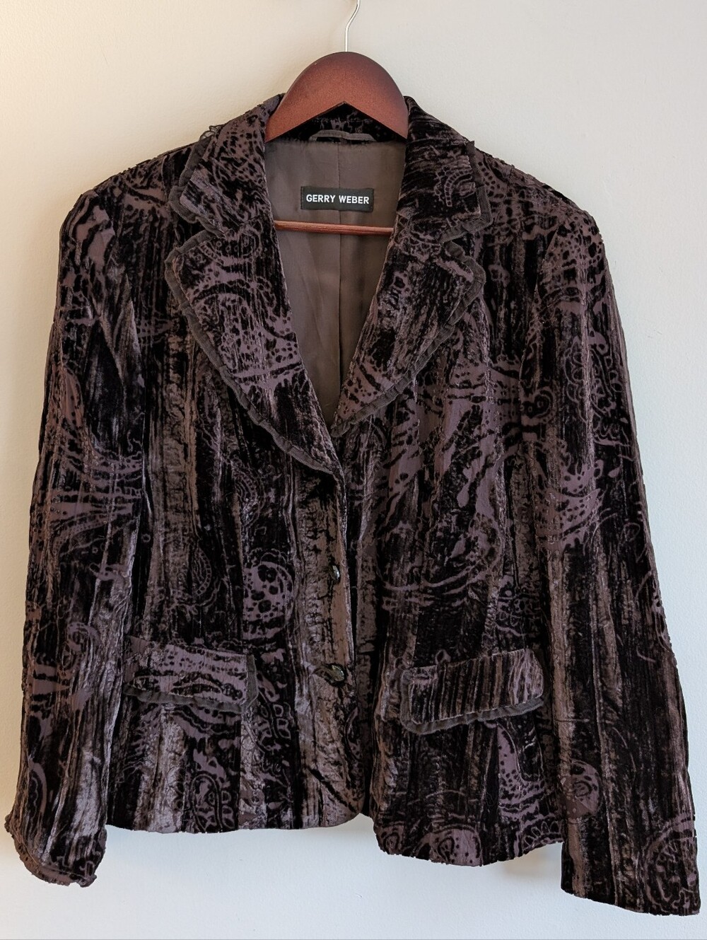 Gerry Weber Brown Burnout Velvet Paisley Blazer, Size 10 / M